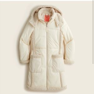 J.crew Snowday Puffer Jacket Faux Shearling Primaloft Cream